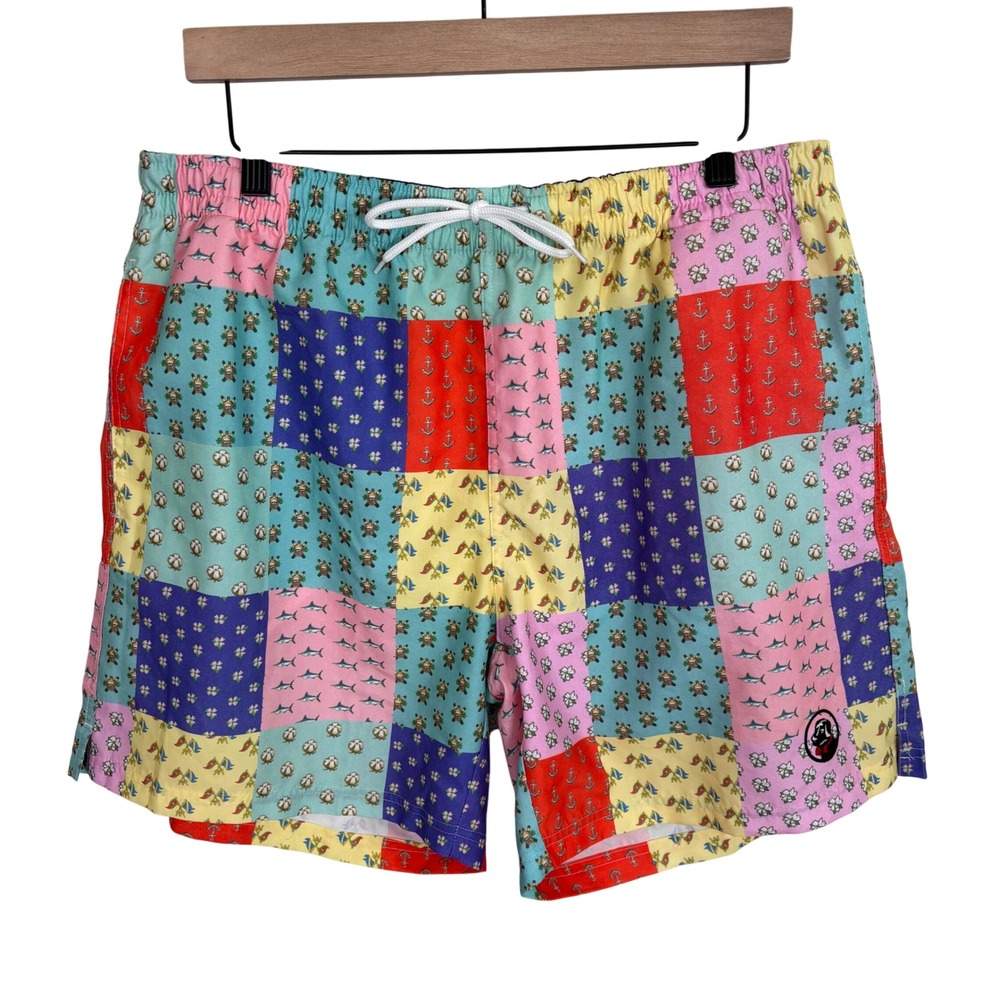 Southern Proper Mens Swim Trunks Sz L 34-36 Patch Tropical Shorts Swimsuit